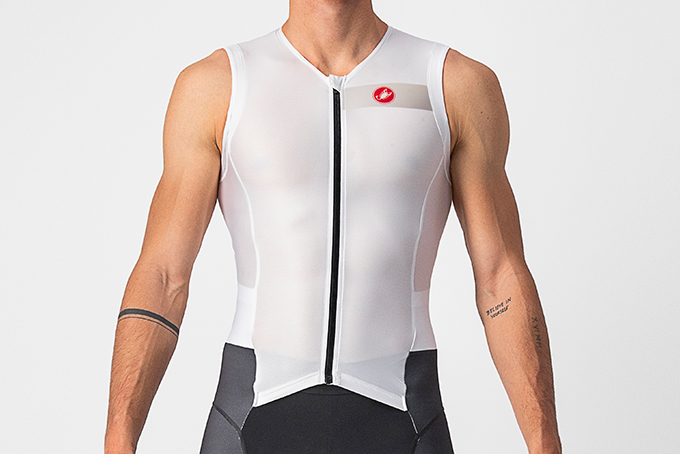 Castelli,  Cycling,  Styl,  101,  2022,  8622090,  FREE SANREMO 2 SUIT SLEEVELESS,  KISS Tri,  Rosso Corsa,  SS22,  SS23 Spring Summer 2023,  WHITE/BLACK,  free sanremo 2 suit sleeveless,  male,  man,  man men male,  men,  rosso corsa,  spring,  summer,  triathlon,  white